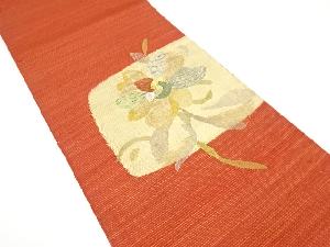 花模様織り出し　紬袋帯